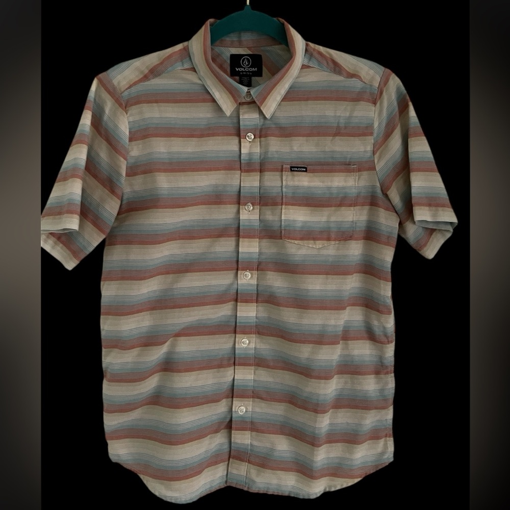 Volcom Gray and Brown Casual Button Down Shirt Boys XL
